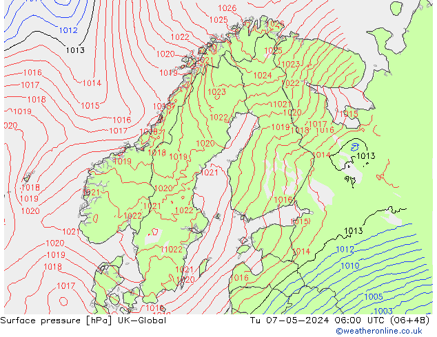 Surface pressure UK-Global Tu 07.05.2024 06 UTC