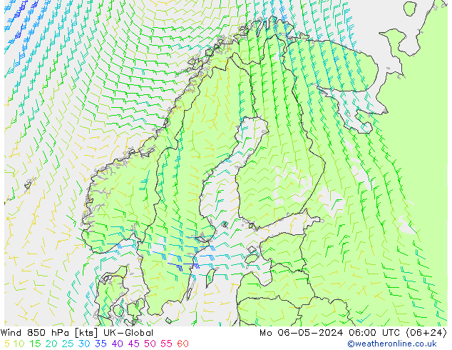 Wind 850 hPa UK-Global Mo 06.05.2024 06 UTC