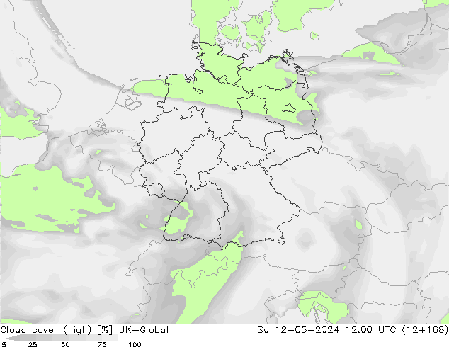 Cloud cover (high) UK-Global Su 12.05.2024 12 UTC