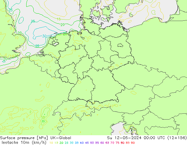 Isotachen (km/h) UK-Global zo 12.05.2024 00 UTC
