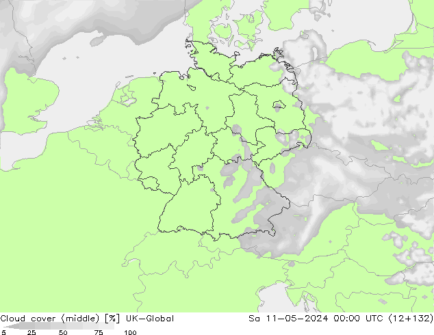 Bewolking (Middelb.) UK-Global za 11.05.2024 00 UTC