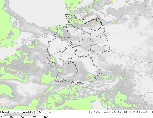Cloud cover (middle) UK-Global Su 12.05.2024 12 UTC