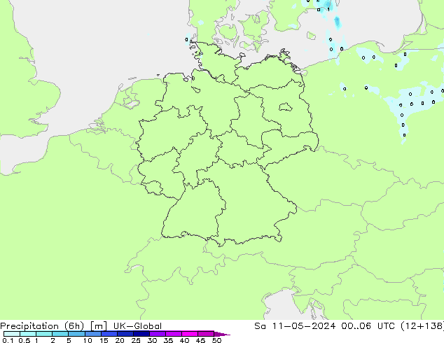 Précipitation (6h) UK-Global sam 11.05.2024 06 UTC