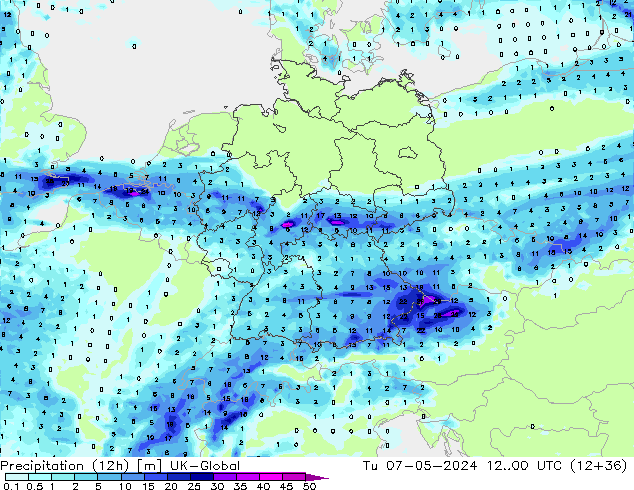 Precipitación (12h) UK-Global mar 07.05.2024 00 UTC