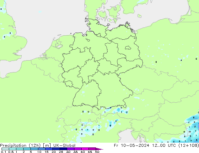 Precipitation (12h) UK-Global Pá 10.05.2024 00 UTC