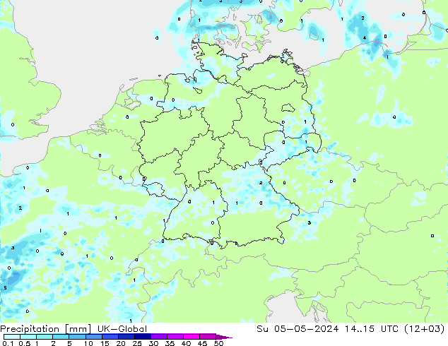 Precipitazione UK-Global dom 05.05.2024 15 UTC