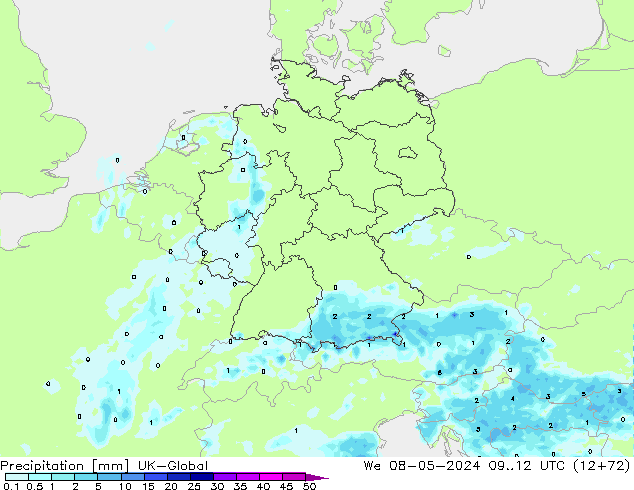 Neerslag UK-Global wo 08.05.2024 12 UTC