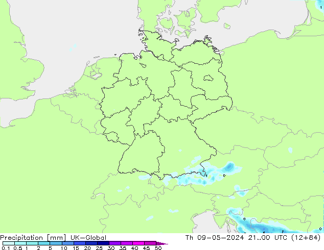 Precipitazione UK-Global gio 09.05.2024 00 UTC