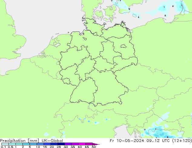 Precipitación UK-Global vie 10.05.2024 12 UTC