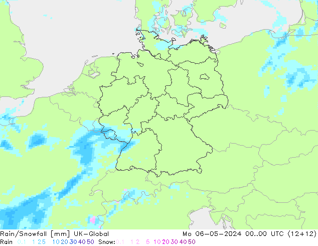 Regen/Sneeuwval UK-Global ma 06.05.2024 00 UTC