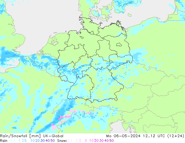 Rain/Snowfall UK-Global Pzt 06.05.2024 12 UTC