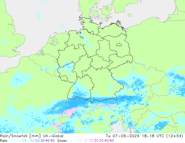 Regen/Sneeuwval UK-Global di 07.05.2024 18 UTC