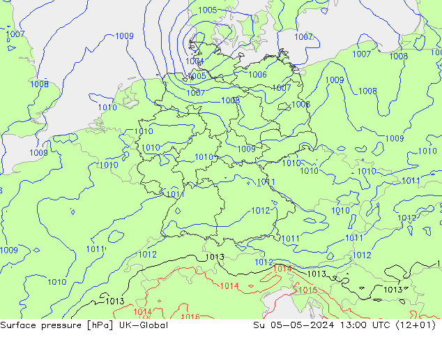 Presión superficial UK-Global dom 05.05.2024 13 UTC