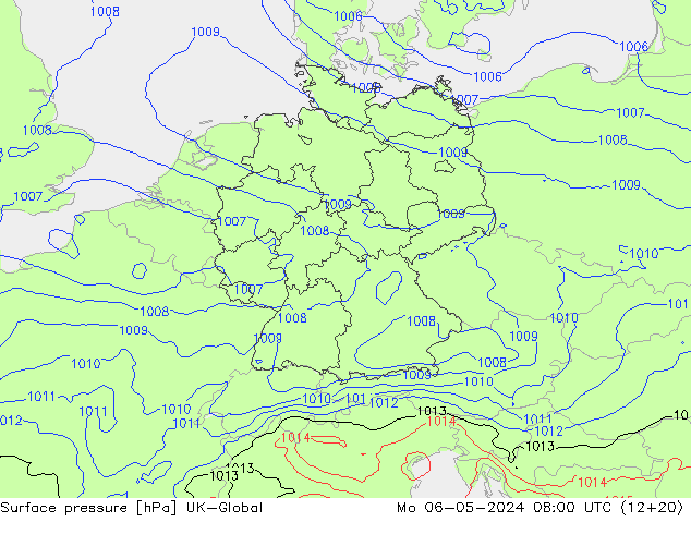Surface pressure UK-Global Mo 06.05.2024 08 UTC