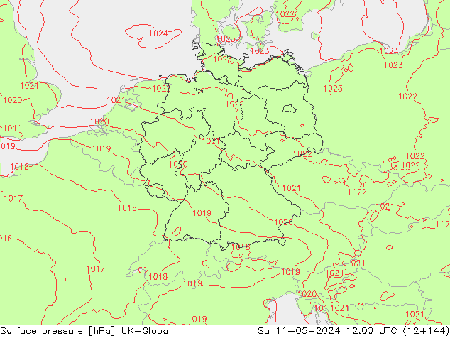 Atmosférický tlak UK-Global So 11.05.2024 12 UTC
