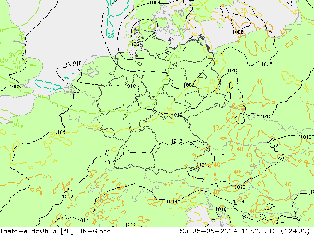 Theta-e 850hPa UK-Global dom 05.05.2024 12 UTC