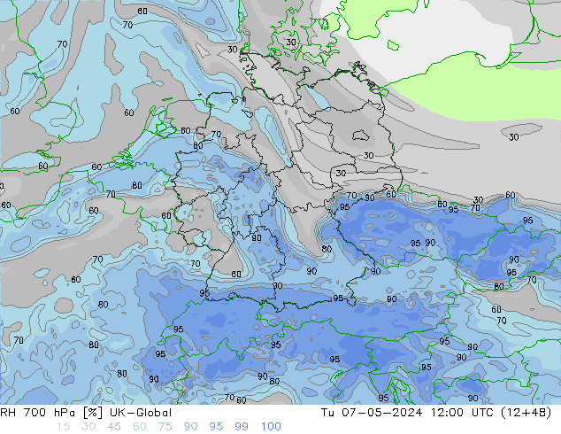 RH 700 hPa UK-Global Tu 07.05.2024 12 UTC