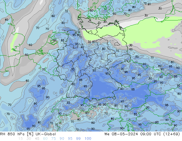 RH 850 hPa UK-Global Qua 08.05.2024 09 UTC