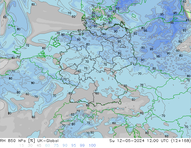 Humidité rel. 850 hPa UK-Global dim 12.05.2024 12 UTC