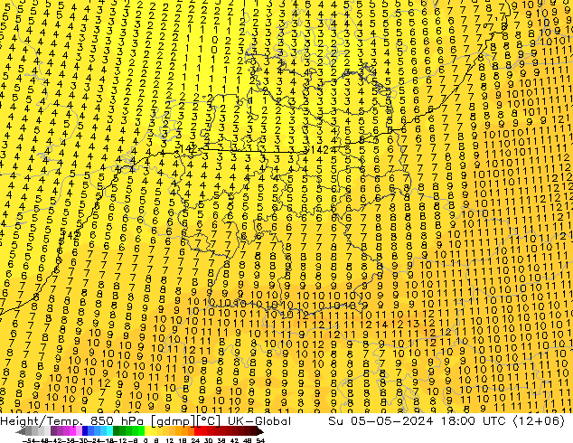 Height/Temp. 850 hPa UK-Global Su 05.05.2024 18 UTC