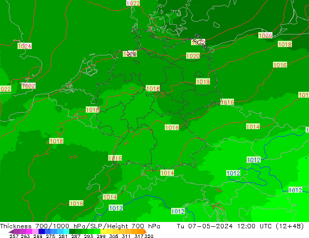 Dikte700-1000 hPa UK-Global di 07.05.2024 12 UTC