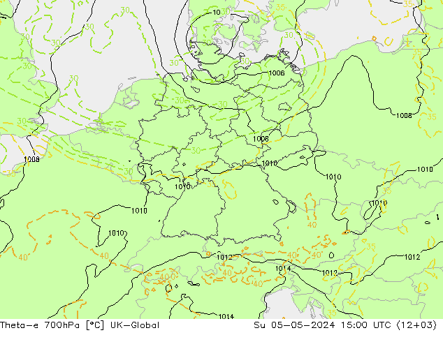 Theta-e 700hPa UK-Global dim 05.05.2024 15 UTC