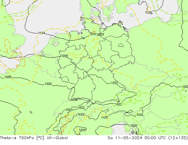 Theta-e 700hPa UK-Global Sa 11.05.2024 00 UTC