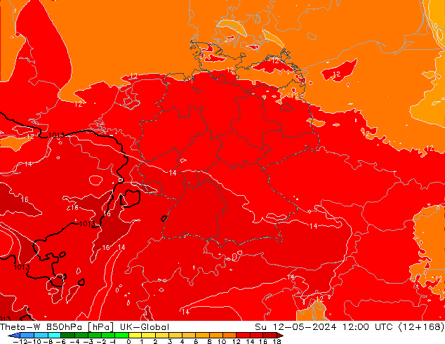 Theta-W 850hPa UK-Global nie. 12.05.2024 12 UTC