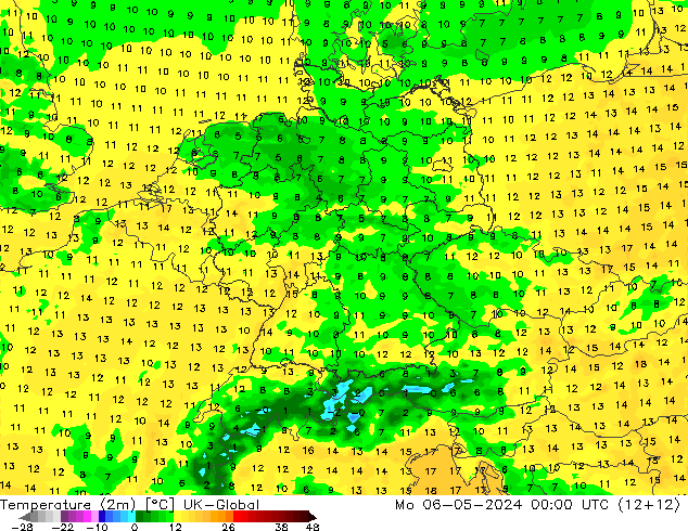 Temperature (2m) UK-Global Po 06.05.2024 00 UTC