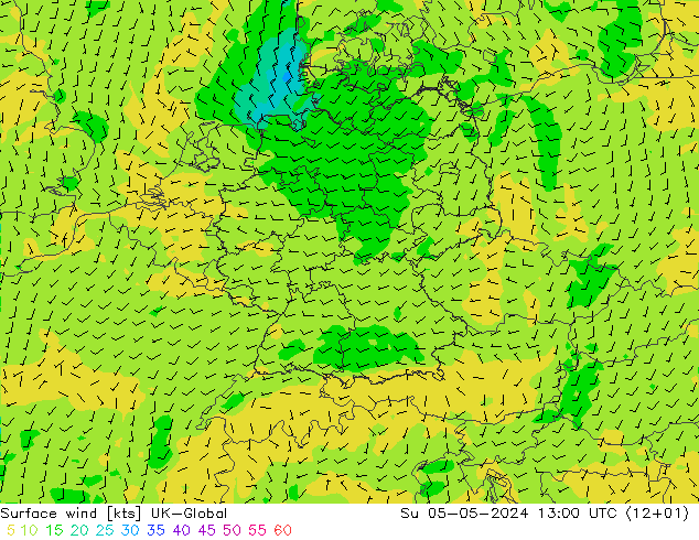 Surface wind UK-Global Ne 05.05.2024 13 UTC