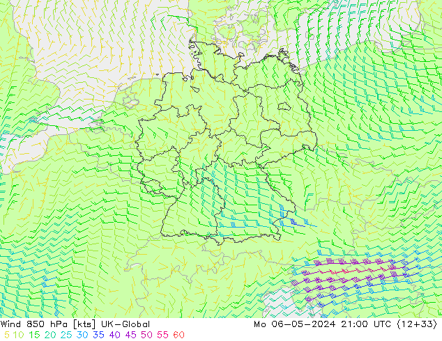 Wind 850 hPa UK-Global ma 06.05.2024 21 UTC