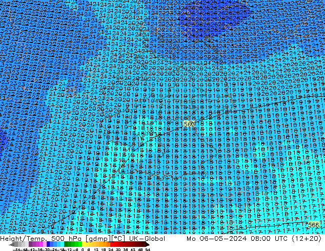 Height/Temp. 500 hPa UK-Global Mo 06.05.2024 08 UTC
