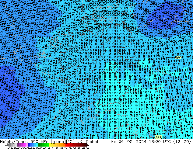 Height/Temp. 500 hPa UK-Global Mo 06.05.2024 18 UTC
