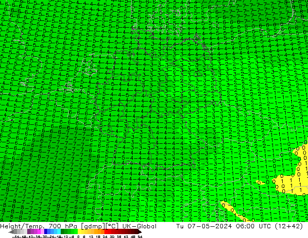 Height/Temp. 700 hPa UK-Global mar 07.05.2024 06 UTC