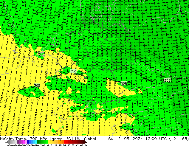 Height/Temp. 700 hPa UK-Global Su 12.05.2024 12 UTC