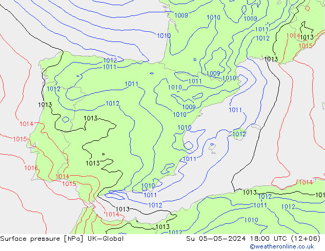Atmosférický tlak UK-Global Ne 05.05.2024 18 UTC