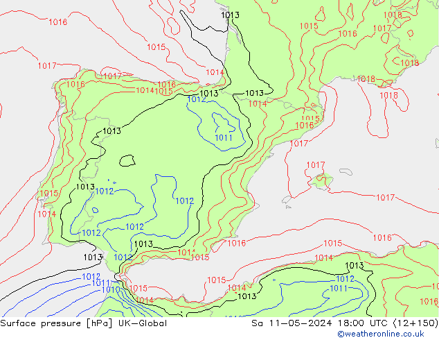 приземное давление UK-Global сб 11.05.2024 18 UTC