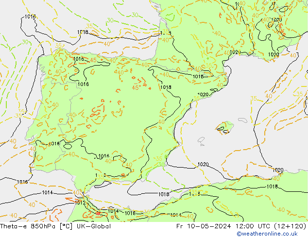 Theta-e 850hPa UK-Global vie 10.05.2024 12 UTC