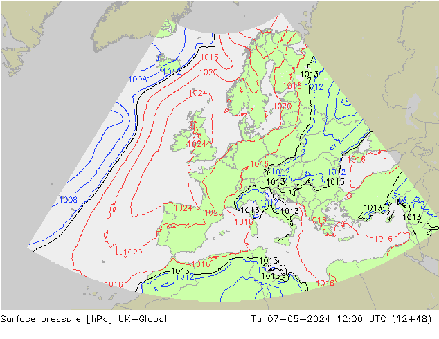 Surface pressure UK-Global Tu 07.05.2024 12 UTC