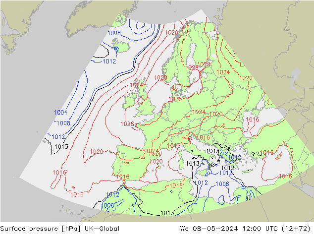 Surface pressure UK-Global We 08.05.2024 12 UTC