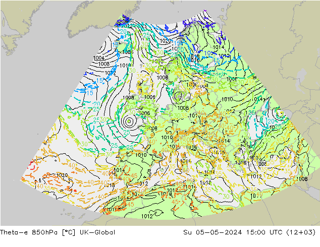 Theta-e 850hPa UK-Global Paz 05.05.2024 15 UTC