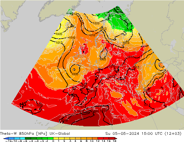 Theta-W 850hPa UK-Global  05.05.2024 15 UTC