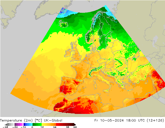 Temperaturkarte (2m) UK-Global Fr 10.05.2024 18 UTC