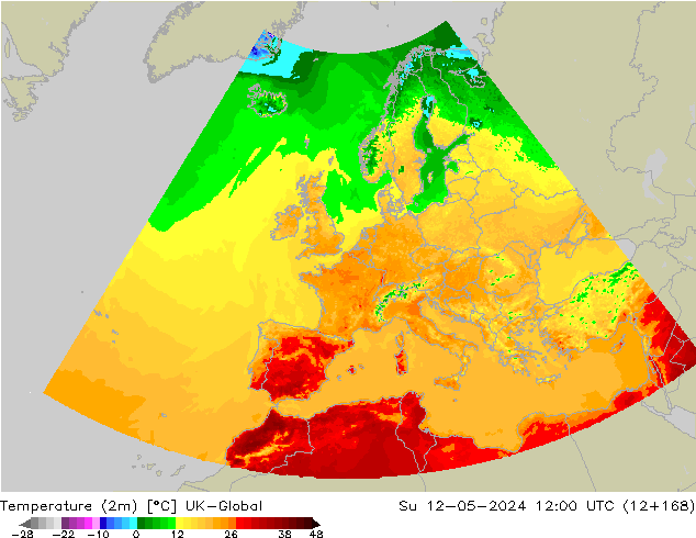 Temperatura (2m) UK-Global dom 12.05.2024 12 UTC