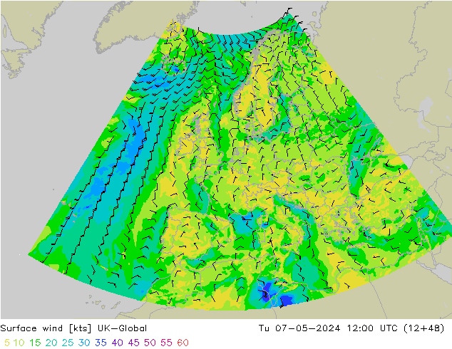 Surface wind UK-Global Tu 07.05.2024 12 UTC