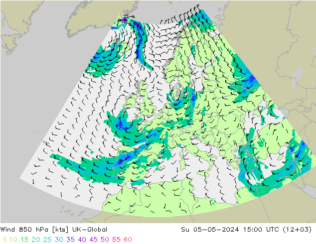 Wind 850 hPa UK-Global Ne 05.05.2024 15 UTC