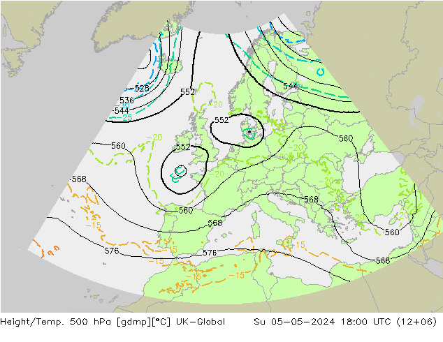 Hoogte/Temp. 500 hPa UK-Global zo 05.05.2024 18 UTC