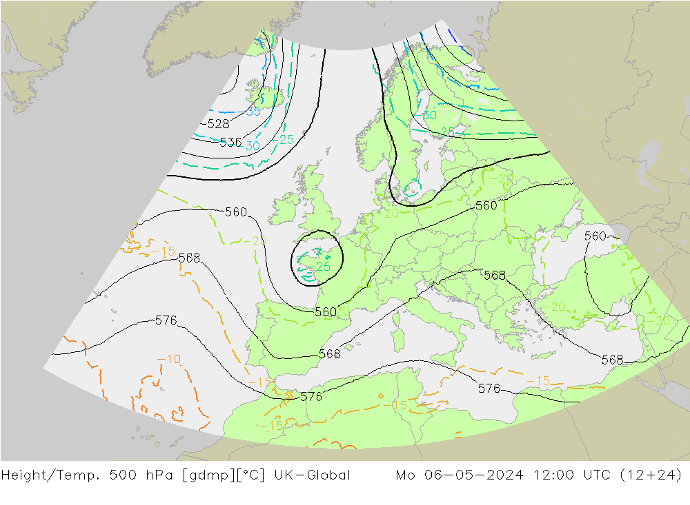 Height/Temp. 500 hPa UK-Global lun 06.05.2024 12 UTC