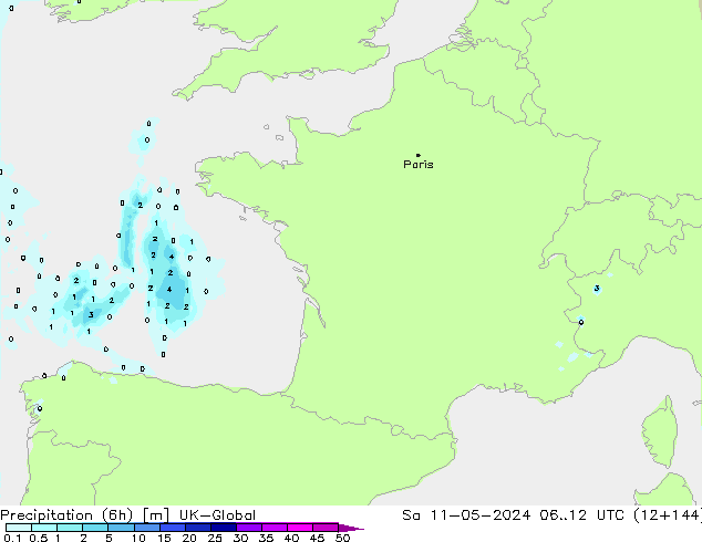 Precipitation (6h) UK-Global Sa 11.05.2024 12 UTC
