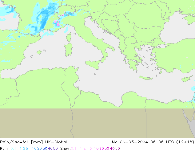 Rain/Snowfall UK-Global пн 06.05.2024 06 UTC